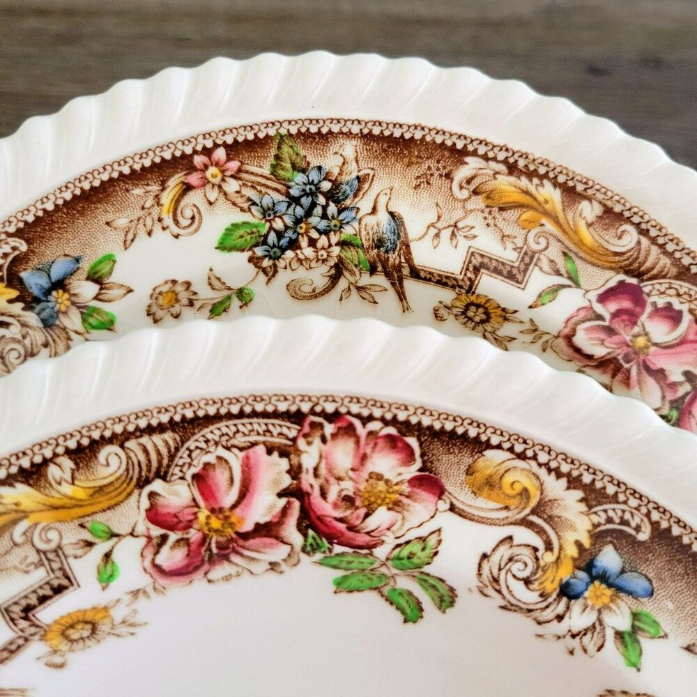 Vintage Johnson Bros Devonshire Soup Bowl Set Of 2, Old English Floral & Bird - Picture 10 of 14